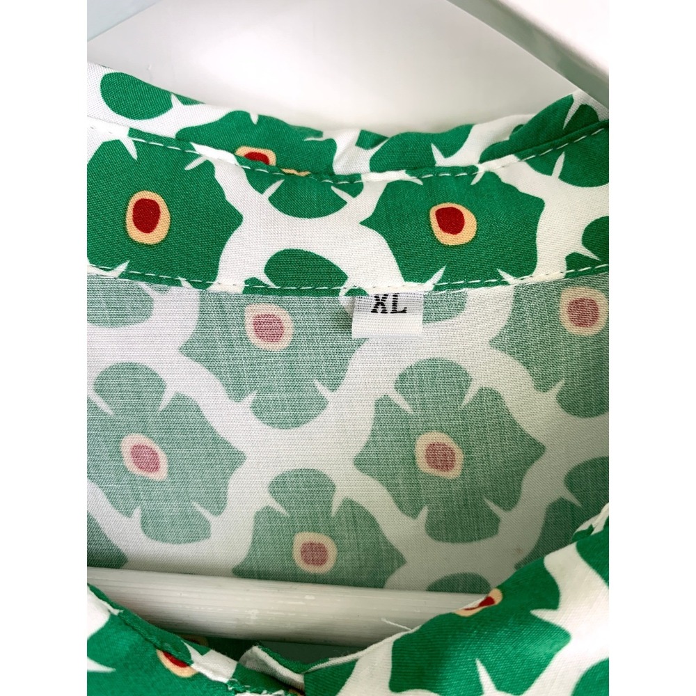 Anrabess Green Floral Puff Sleeve Maxi Shirt Dress XL Cottagecore Summer Resort - Picture 8 of 15